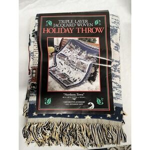 Holiday Throw "Northern Town" Triple Layer Jacquard Woven Christmas Tapestry